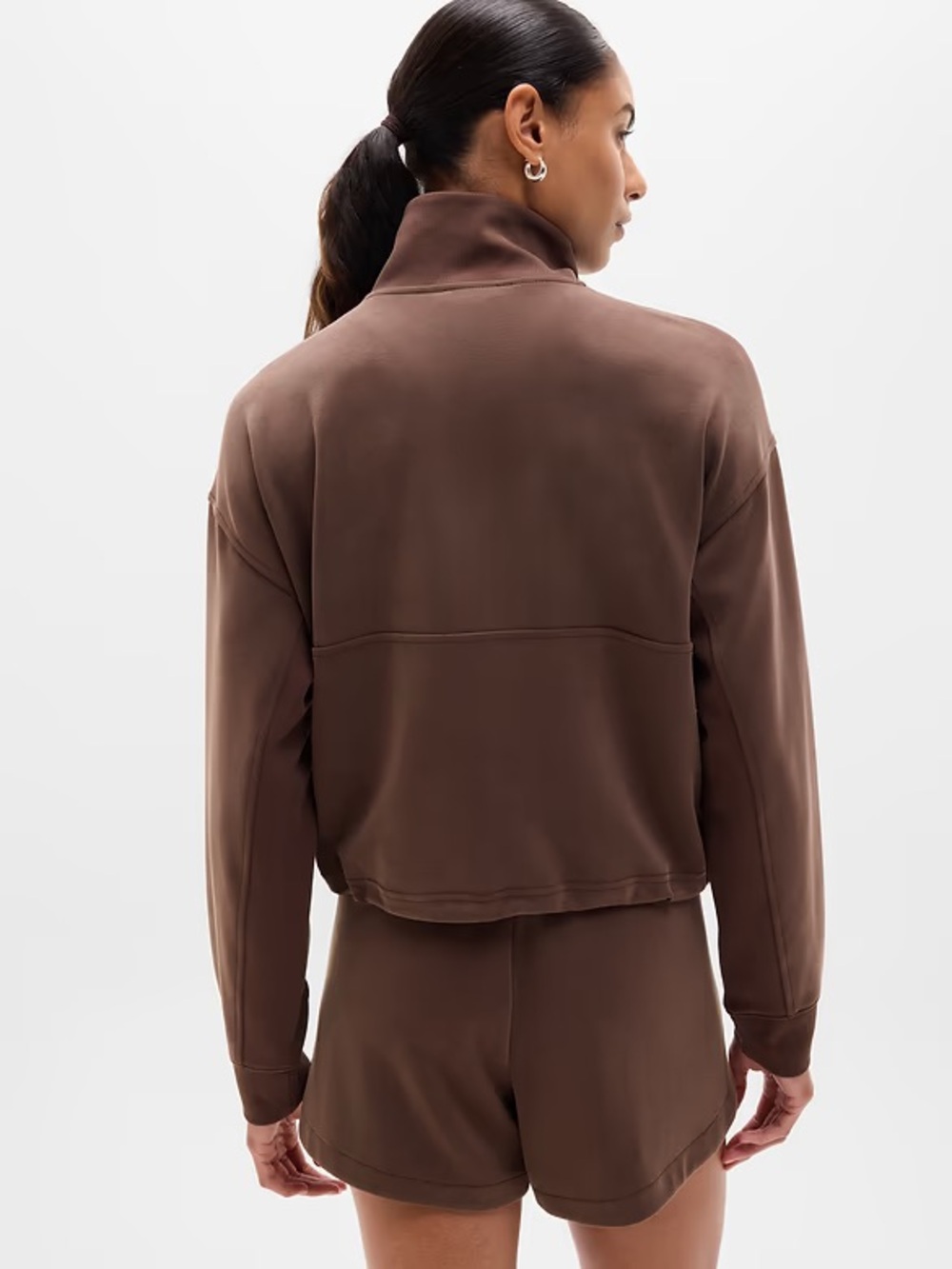 Athleta Seasoft Rib 1/4 Zip Popover Brown Size Small Suede Soft - Picture 2 of 7
